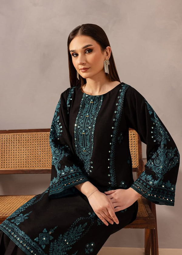 Black zinc Embroidered - 2 pieces, stitched, 9 mm work embroidered, Lawn